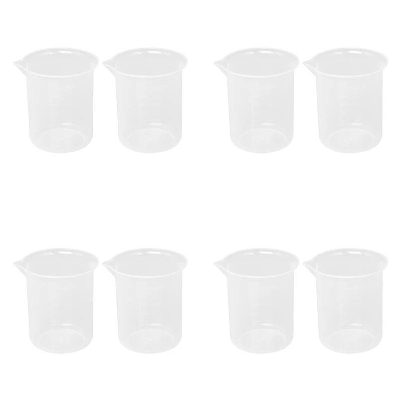 Kitchen Lab Graduated Beaker Clear Plastic Measuring Cup Thicken With Cap Measuring Jug 200ML 8Pcs