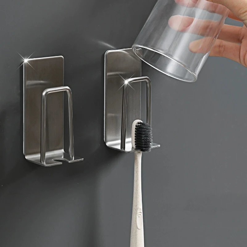 5Pcs Mouthwash Cup Metal Holder Toothbrush Holder Bathroom Perforation Free Wall Toothbrush Holder Hanging Storage Rack