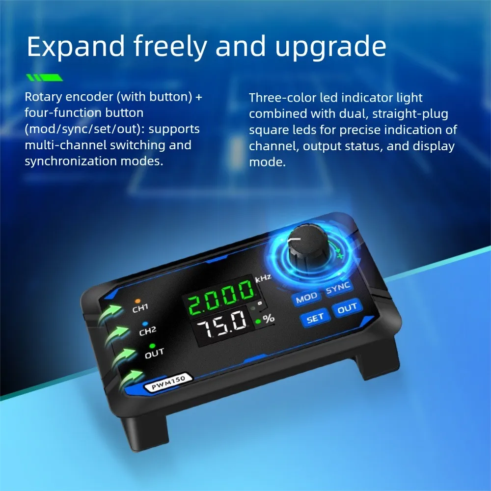 

PWM150 Dual-Channel Signal Generator Servo Motor Drive Square Wave Pulse with Adjustable Frequency Phase and 0-100 Duty Cycle