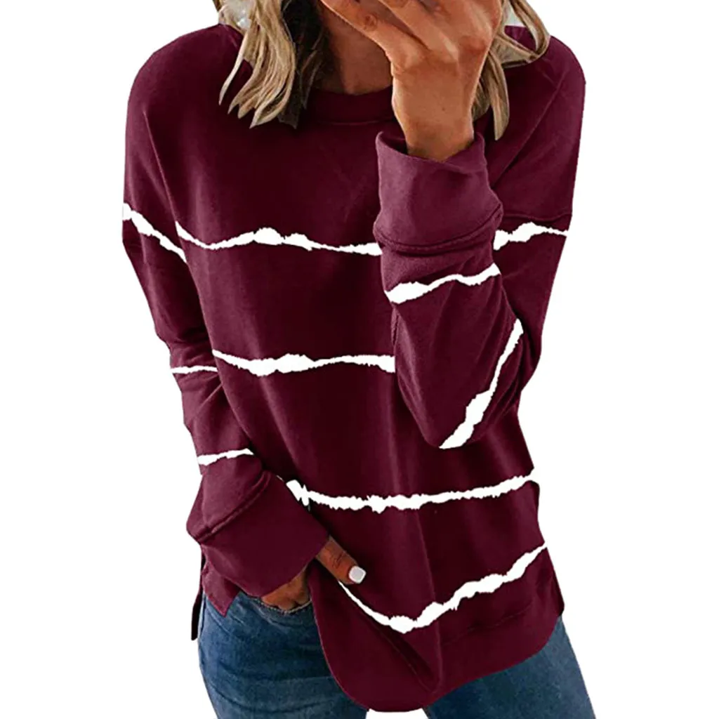 Womens Tops And Blouses Casual O Neck Long Sleeve Striped Tunic Female 2024 Spring Plus Size Cotton Loose Shirt Clothes