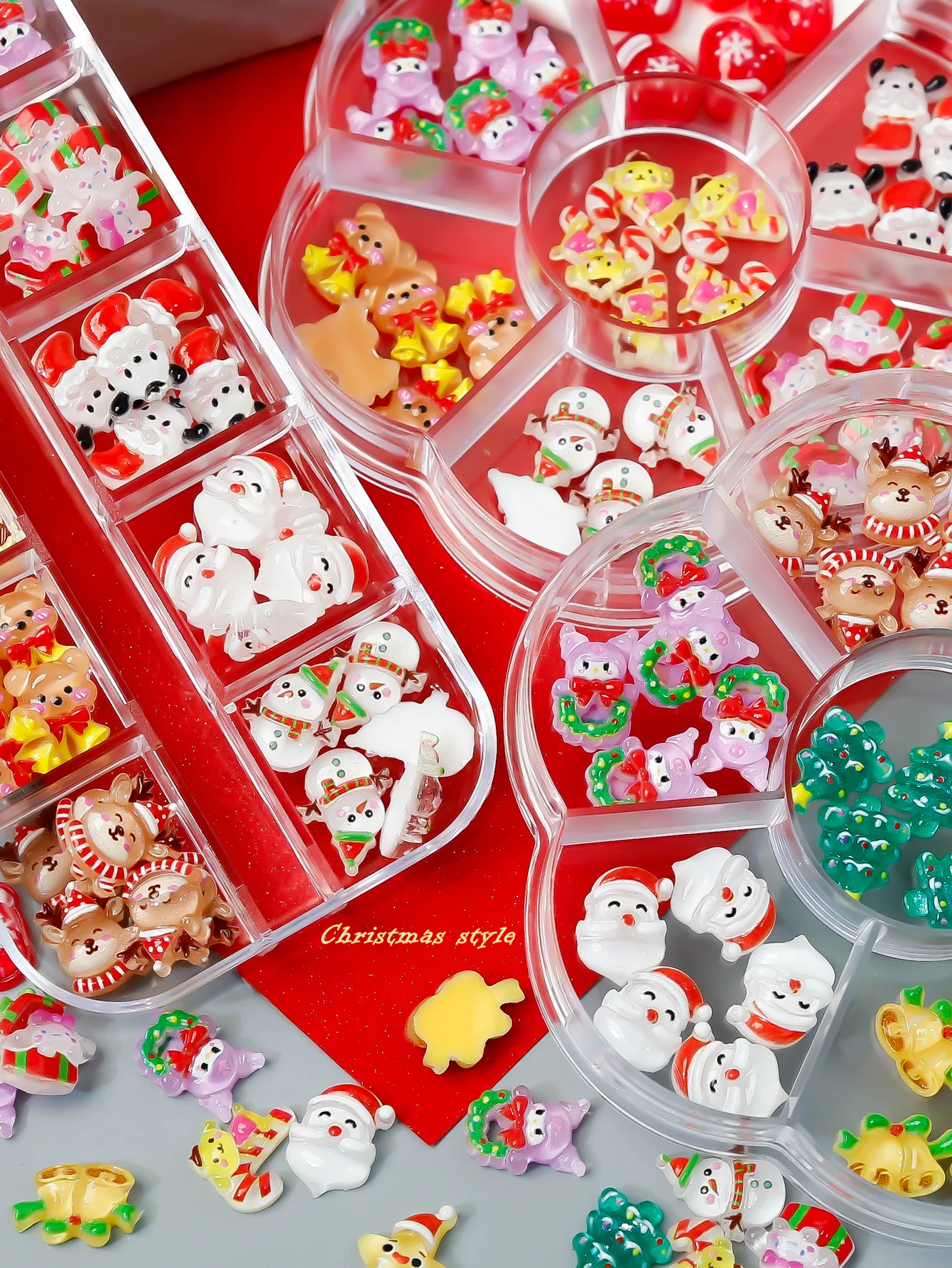 1box Christmas cute cartoon nail art accessories, Santa Claus snowman elk Christmas tree nail art accessories suitable for nail