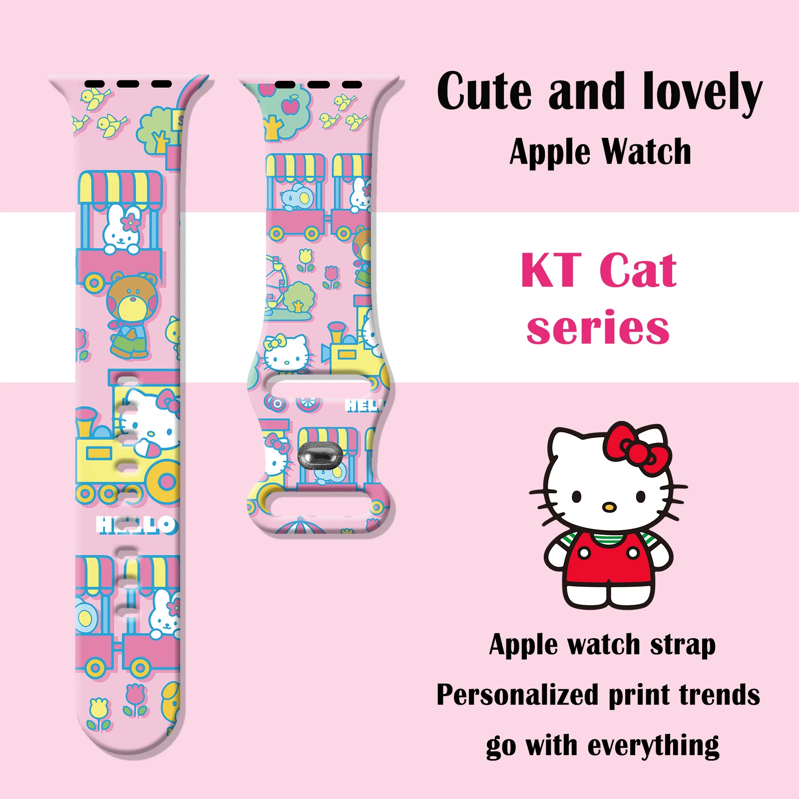 Sanrio hello kitty 2 pulseira para apple watch 10 9 8 7 pulseira de silicone substituível para iwatch 45mm 42mm 41mm 40mm pulseira