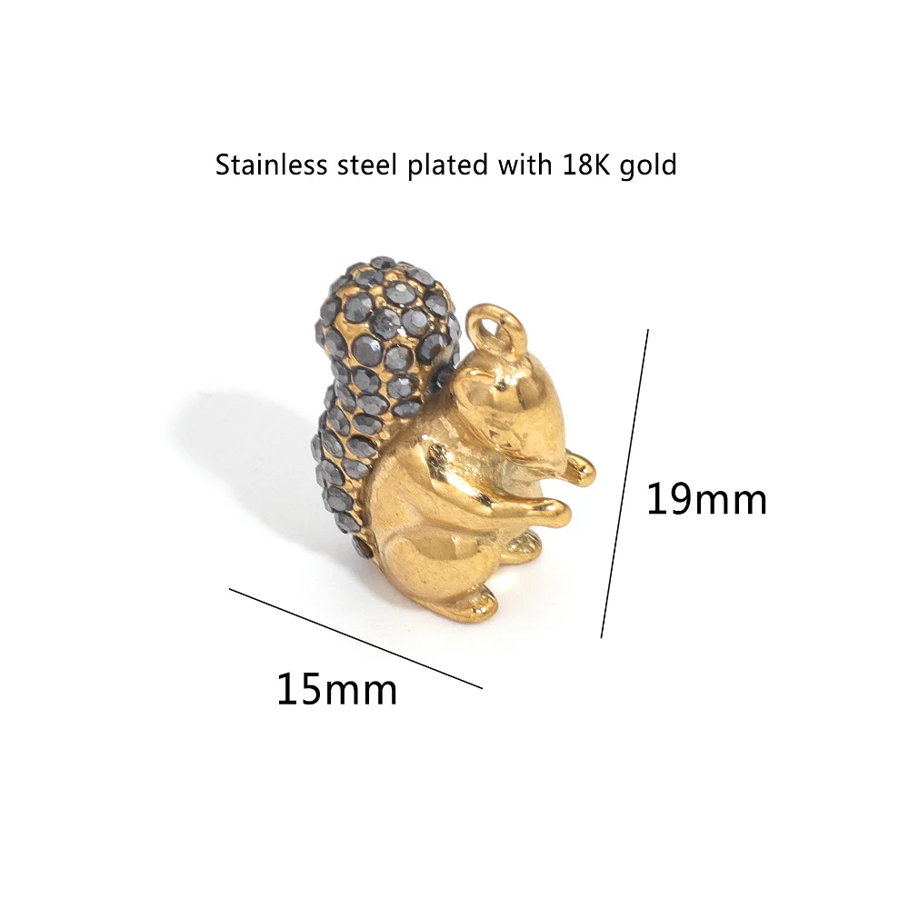 4pcs Stainless Steel Cute 3D Squirrel Gold Color Zircon Charms Pendants Making Findings Connect Necklace Diy Jewelry Wholesale