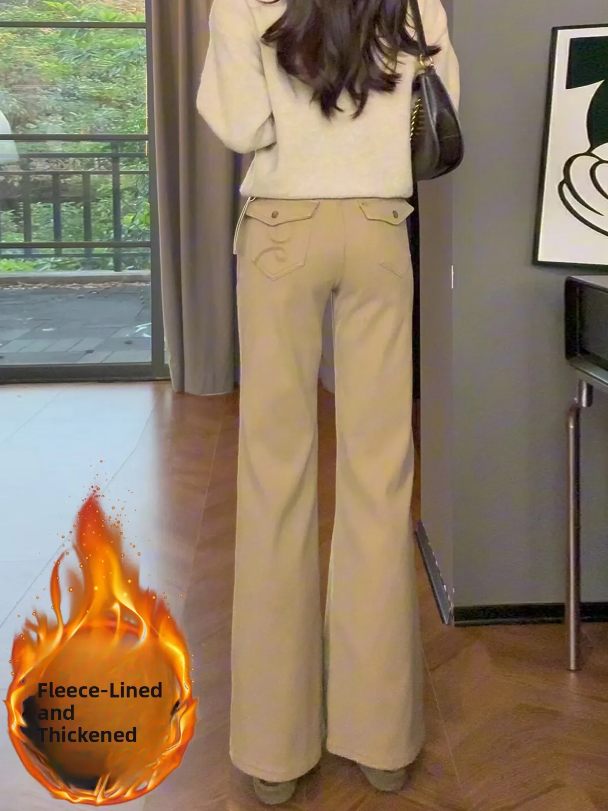 

Khaki Fce Lined Straight Leg Jeans Women's High Waist Spring 2026 New Drapey Versatile Pear ape Slimming Pants