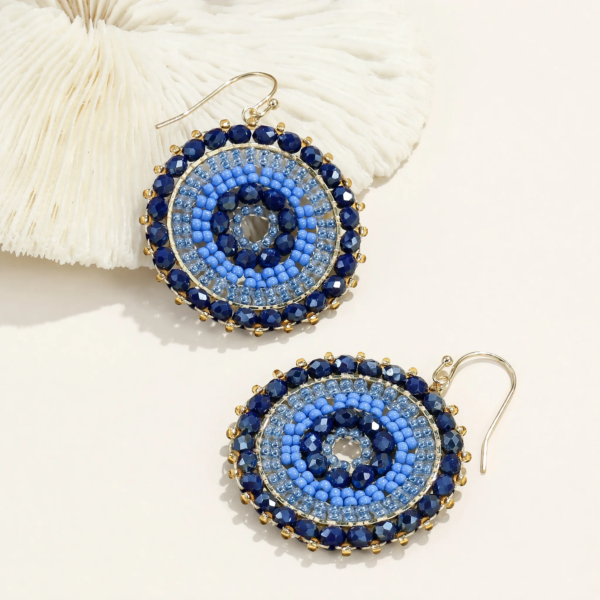 Badu Boho Beaded Dangle Earrings for Women Handmade Crystal Seed Bead Round Drop Earrings Ethnic Holiday Statement Jewelry Gift