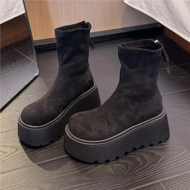 Botas para Mujer, Cortas, Acolchadas, con Platorma uesa, Elevadas, Modernas, Versátiles, de Talla Pequeña