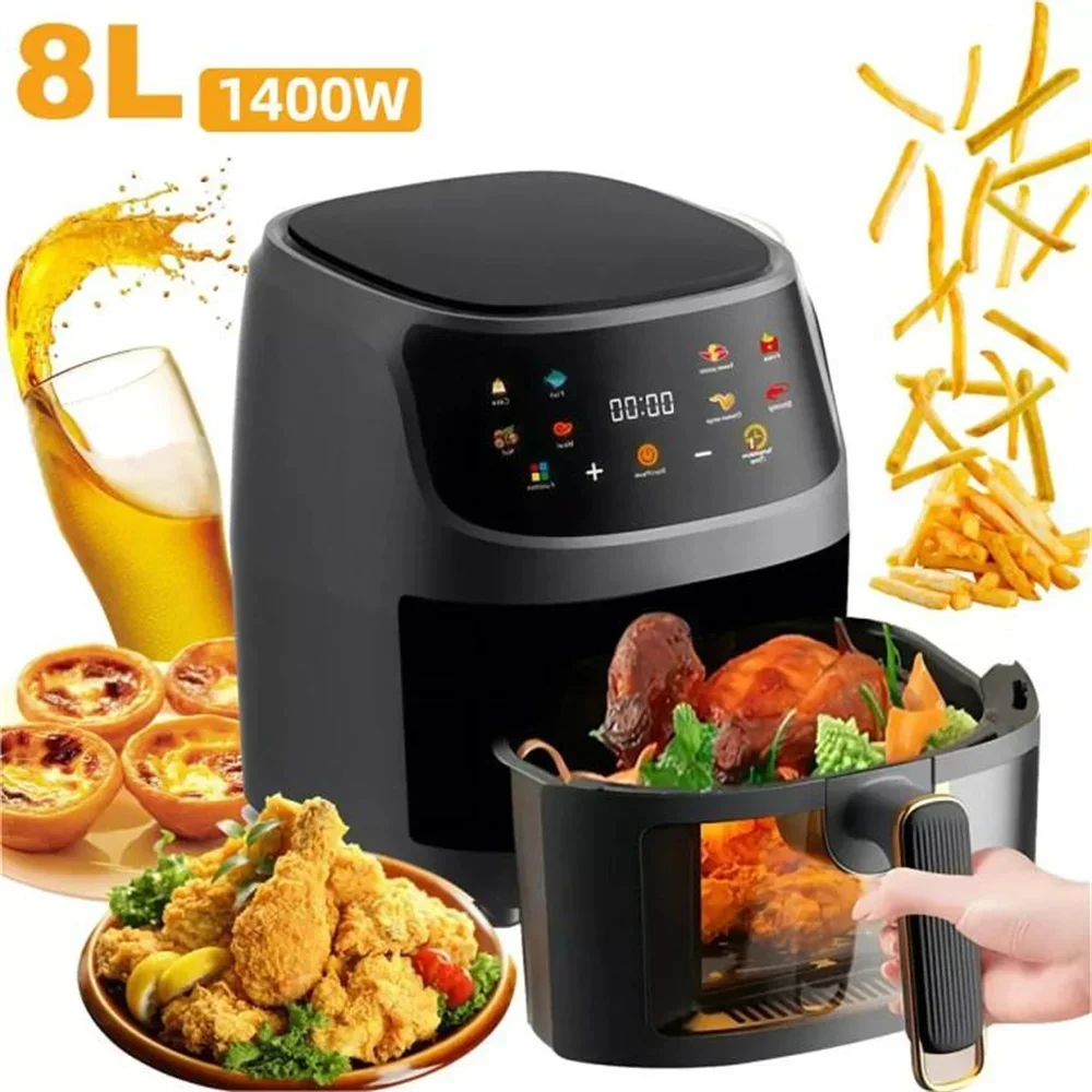 LCD screen Tactil Regulación Air Fryer 8L Large capacity Smart nonstick pot oil free fryer oven French fries roast chicken fryer