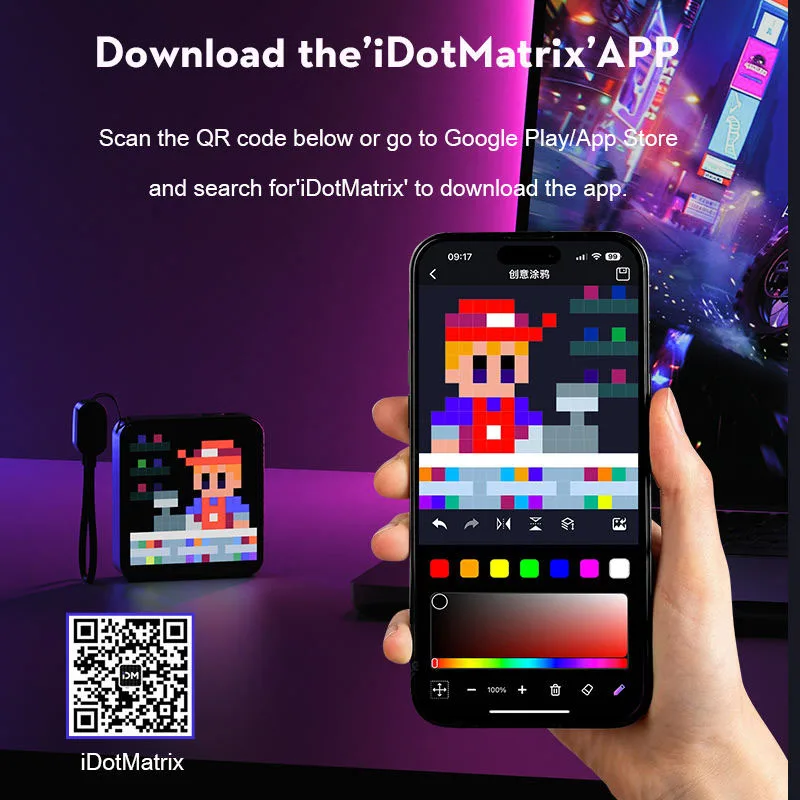 Draagbare LED Pixel Display Power Bank Functie Type-C Kabel DIY AppControl Mobiel Opladen Schermpaneel 16x16 CreativeGift