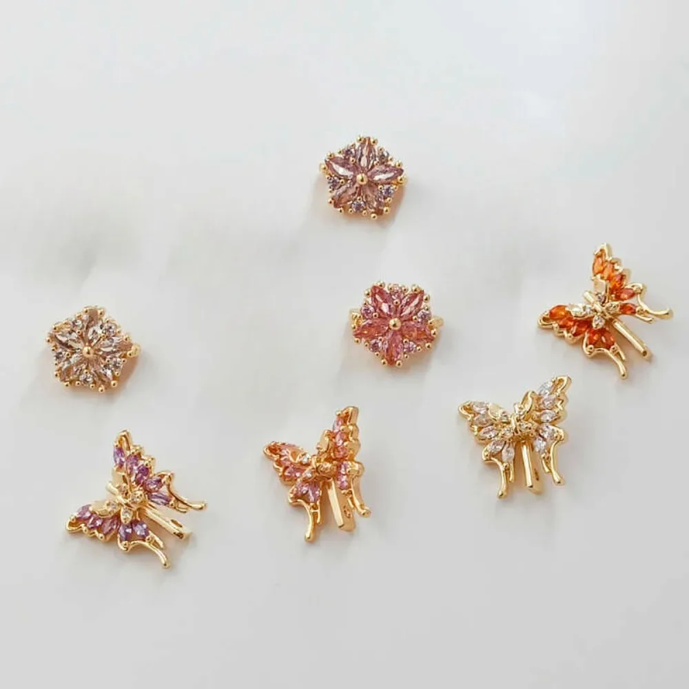 

14K Copper-clad Gold with Crystal Butterfly Five-petal Flower Pearl Double Triple Row Spacers Diy Handmade Jewelry Material