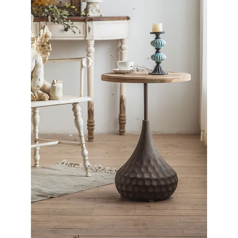 Nordic Minimalist Tea Table Furniture Black Wrought Iron Base Center Side Table Creative Art Round Cheap Coffee Table