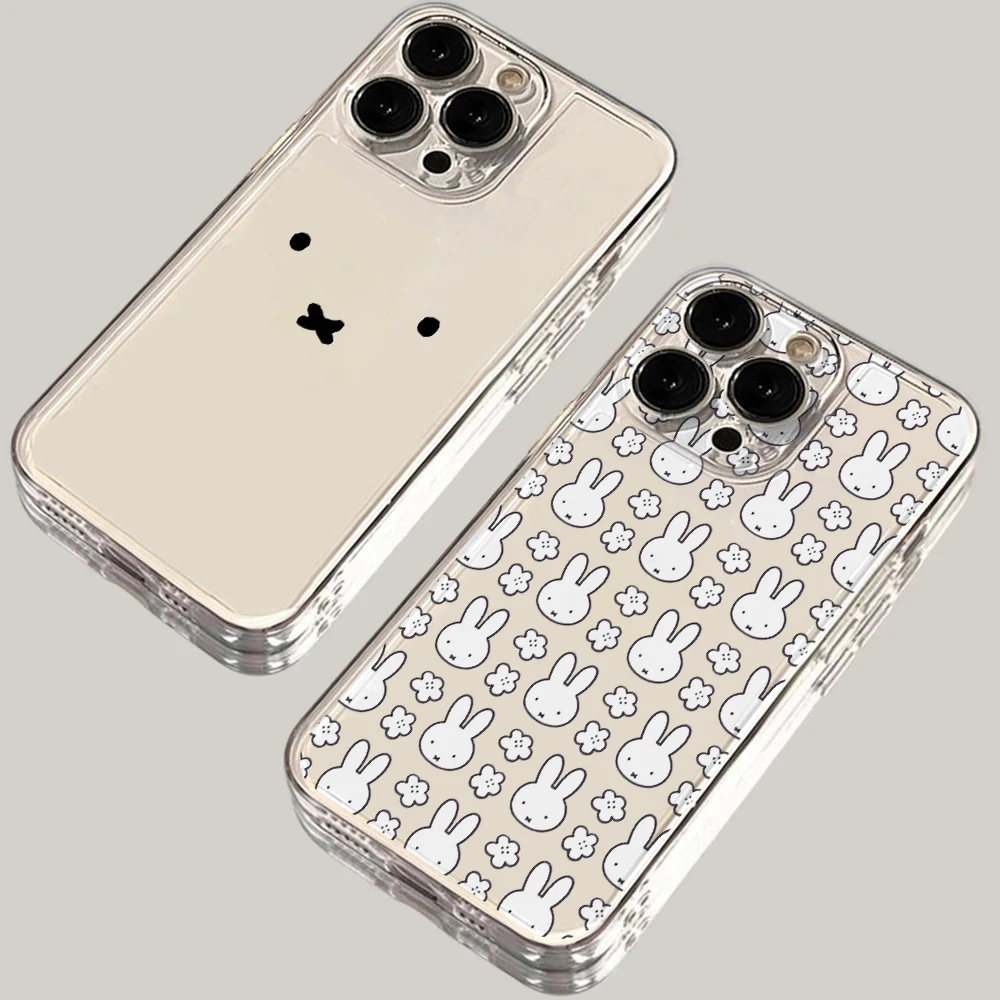 Милый чехол для телефона с кроликом M-Miffany для iPhone 17, 17e, Air 16, 16e, 15, 14 Plus, 13, 12, 11 Pro Max, X, Xs, XR, 8 – Мягкий прозрачный чехол из ТПУ