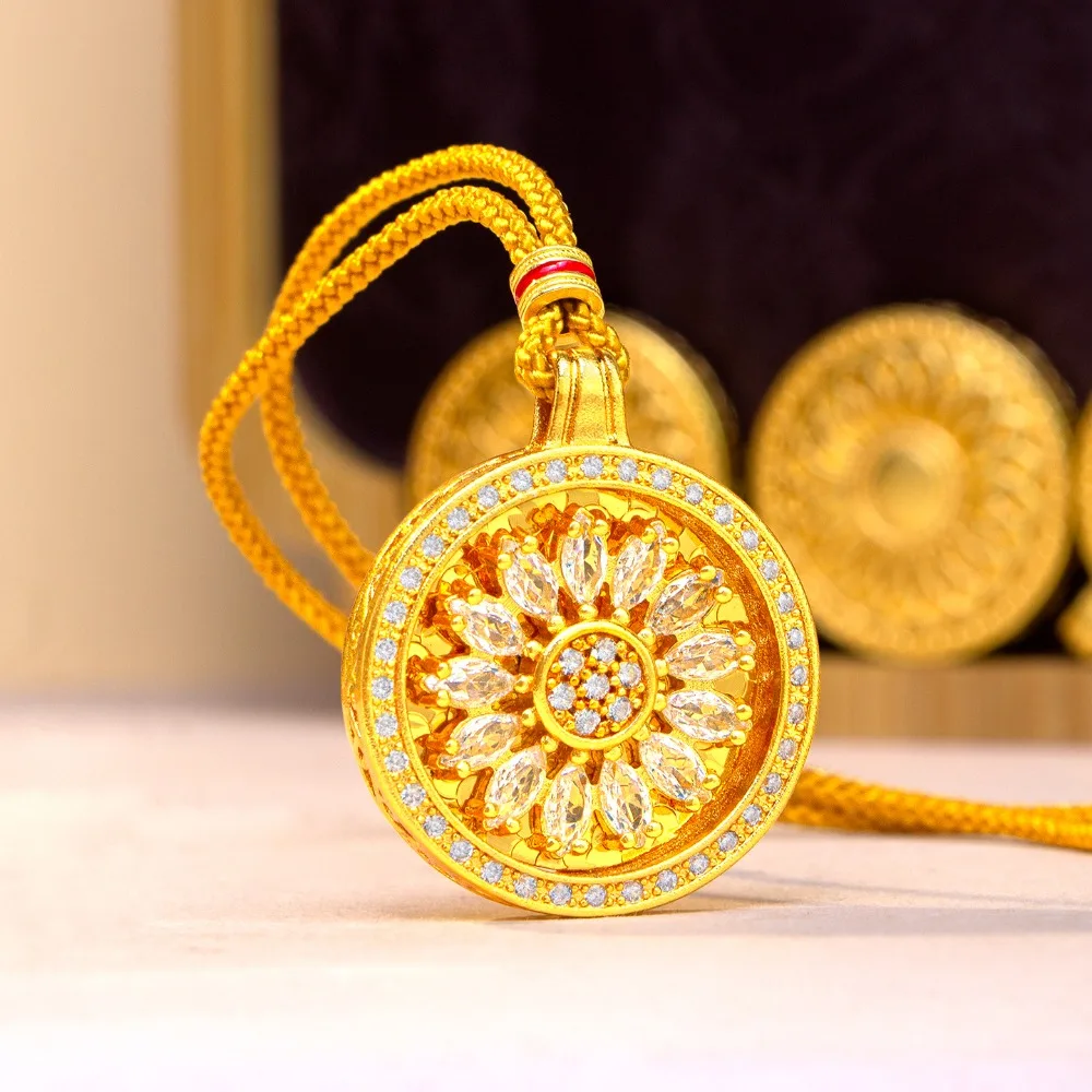 Daisy turntable pendant high sense delicate string round necklace female 9999gold