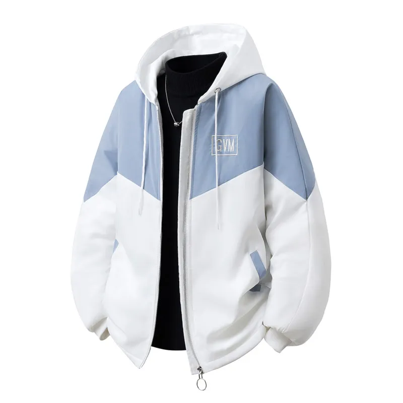 패셔너블 후드 코튼 재킷 남성용 한국 스타일 대학 트렌디 스트리트웨어 따뜻한 다용도 긴 소매 지퍼 클로저