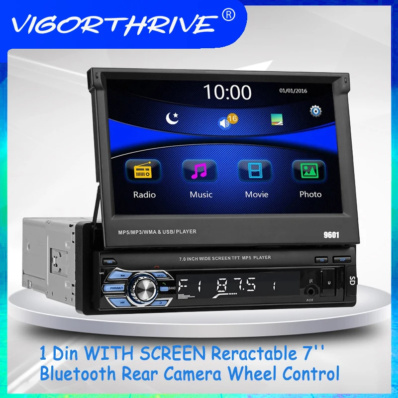 

VIGORTHRIVE Remote Control Audio 7''Car Radio MP5 Player BT FM USB TF/SD 1 Din High-definition Stereo AUX Touch Screen Wince