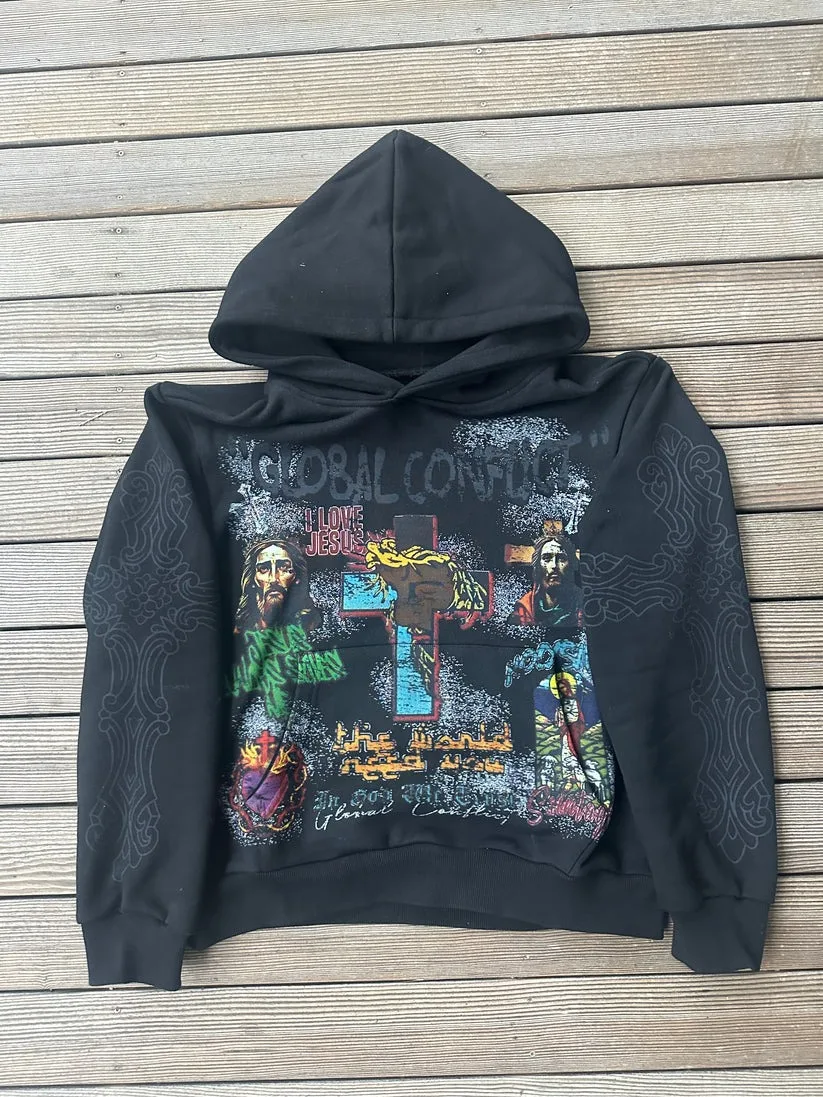 

Retro Y2k Fashion Trendy Men's Hoodie Fashion God Print Hip Hop Rock Oversized Vinatage Street Sweatshirt Women's Gothic Clothes