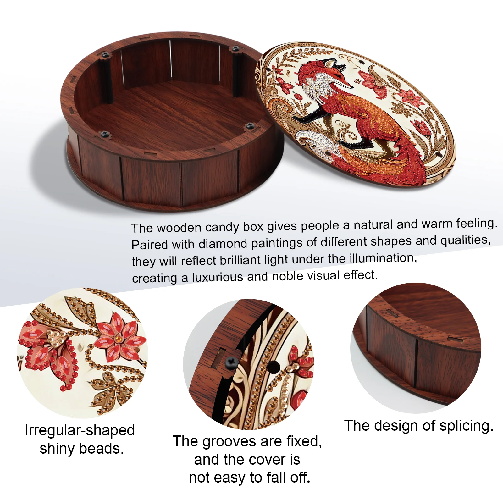 Diamond Painting Snack Box Kits,Cute Red Fox DIY Diamond Art Special Shape Diamond Rotundity Storage Box for Handmade Decor Gift view 4