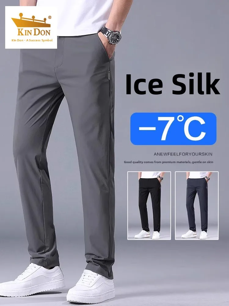 

Мужские летние тонкие повседневные брюки из ледяного шелка Gold ield Qui Dry, эластичные деловые деловые брюки с прямыми штанинами, модные городские...