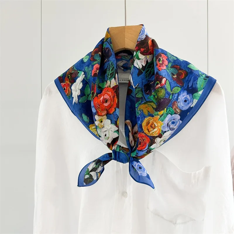 New Colorful Garden 100% Mulberry Silk Square Scarf Women Neck Warmer Soft Korean Wrap Gift Elegant Daily All Season Lightweight