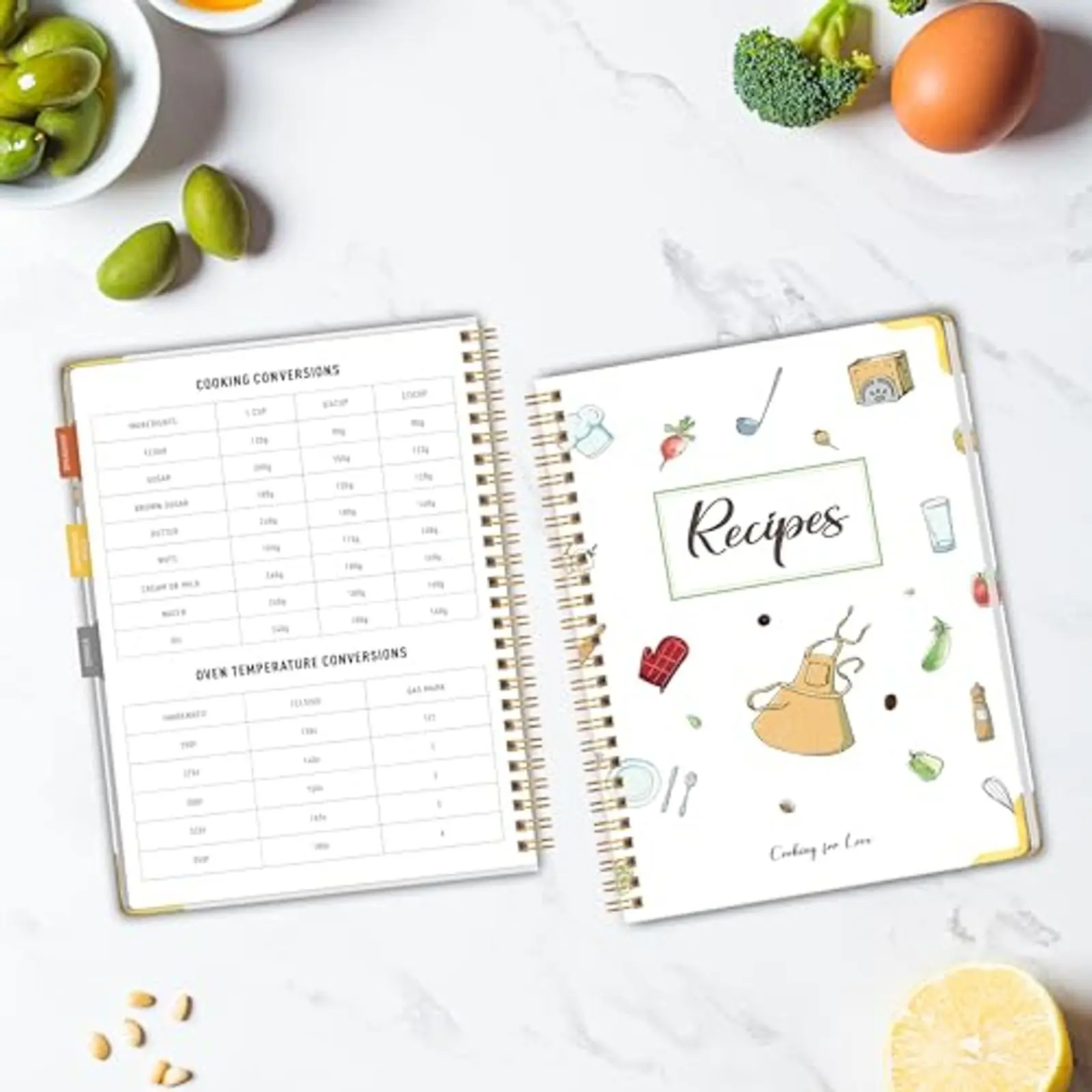 Diario de Recetas para Escribir tus Propias Recetas – Libro de Cocina en Blanco de 175 Páginas, Tapa Dura, Encuadernado en Espiral con Etiquetas Adhesivas, Duradero para la Cocina