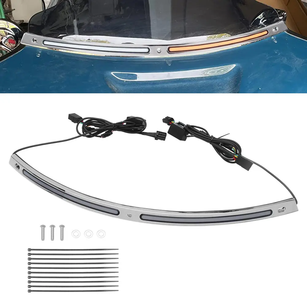 Motorcycle Windshield Trim Light With DRL & Turn Signal Fits For Harley Touring Street Electra Glide Ultra Classic 1996-2013