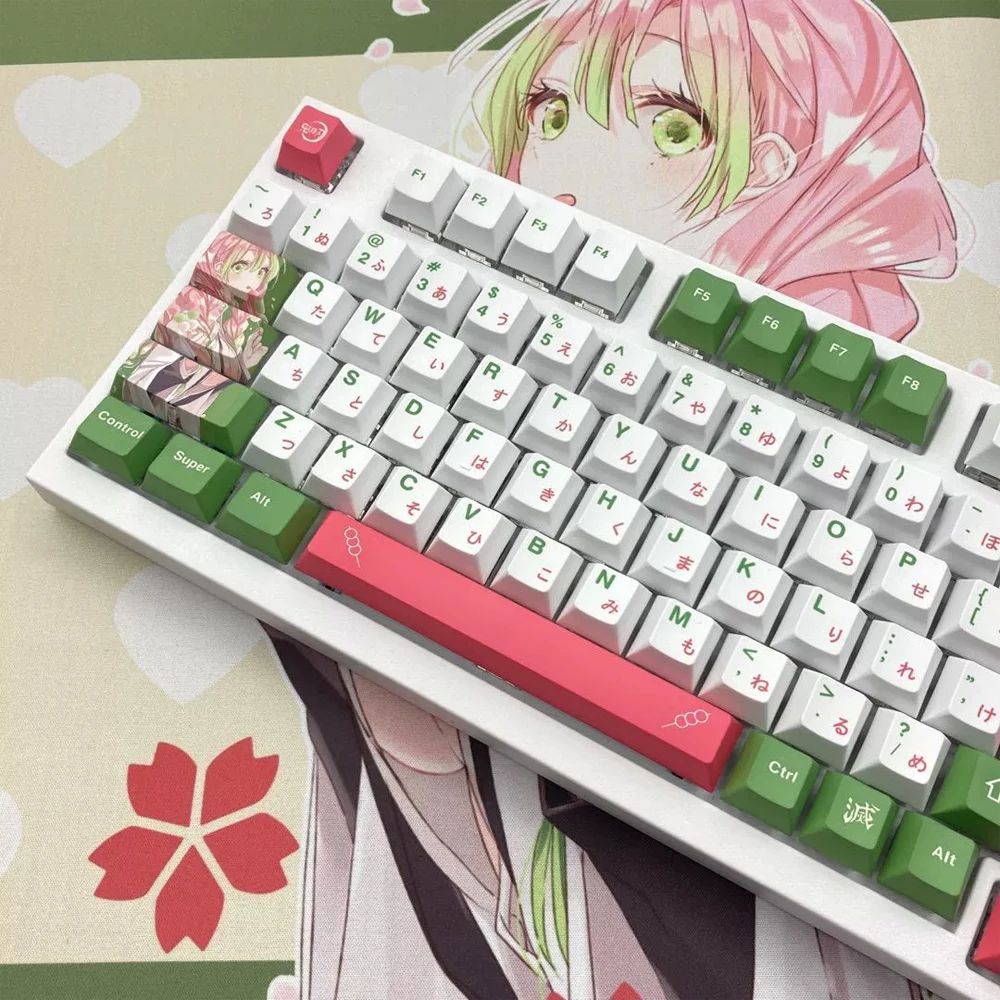 1 Set PBT Dye Sublimation Anime Keycaps Kochou Shinobu Theme Key Caps for Demon Slayer Cherry Profile Keycap Keyboard Decoration