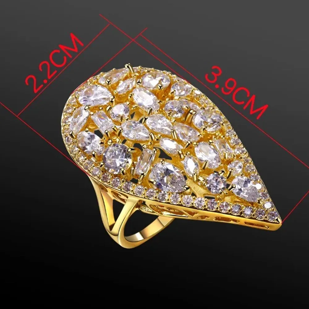 Big Water Drop Shape Finger ring Blue Red Champagne Green White Colors CZ Crystal Zirconia anel Rings for women Fashion jewelry