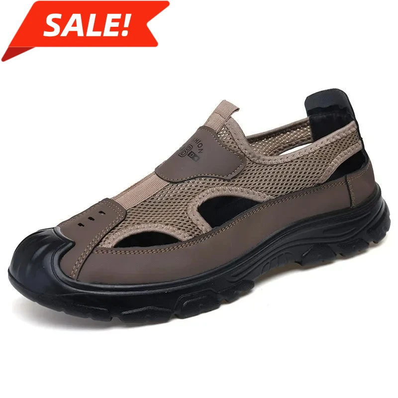 

Men's Summer Breathable Mesh Sandals Water Shoes Outdoor Casual Beach Shoes Slip-On Comfortable PU Bottom Grid Lined Shoes