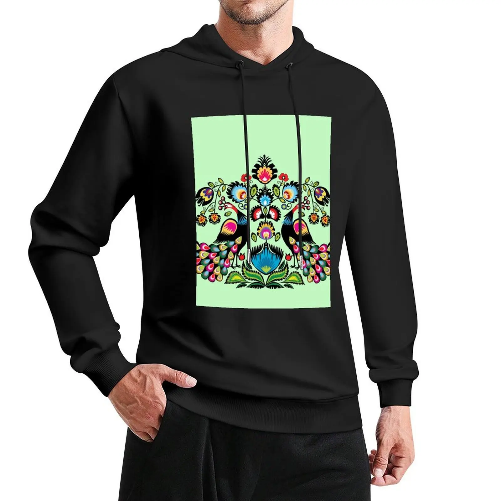 Folklore peacocks on minty green Pullover Hoodie japanese style new in hoodies