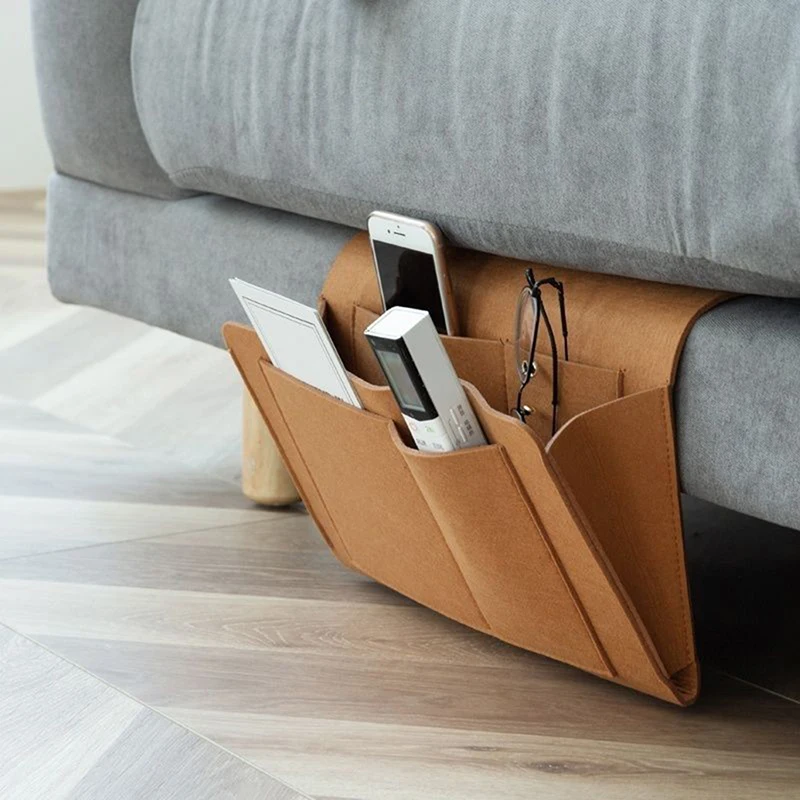 Felt Bedside Storage Bag Pouch Bed Desk Bag Sofa TV Remote Control Hanging Caddy Couch Storage Organizer Bed Holder Pockets