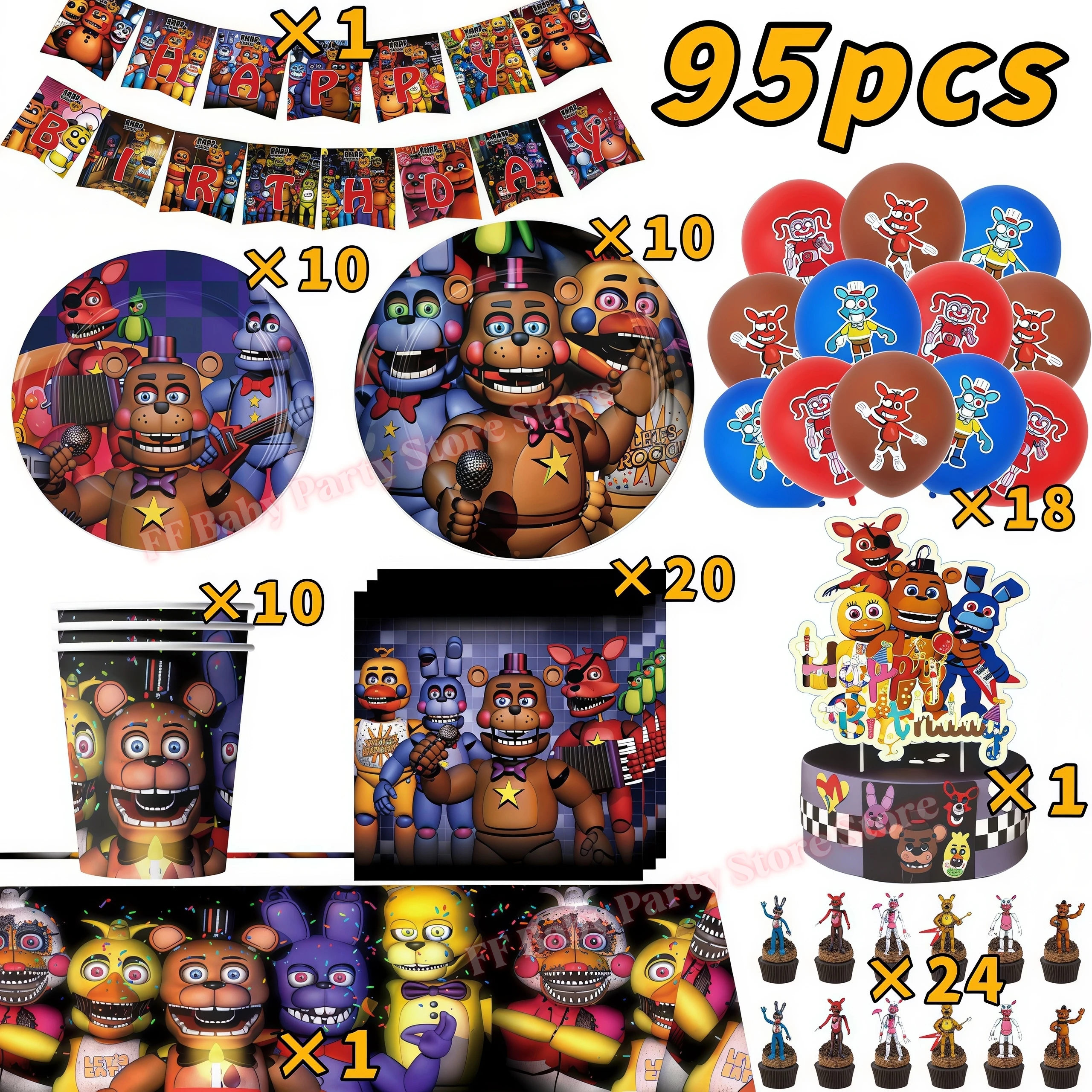 Five Nights Bear Geburtstagsparty-Dekorationen: Teller, Becher, Hintergrund, Freddy-Ballon für Kinderpartys, FNAFs Event-Zubehör und Geschenke – Detail 24