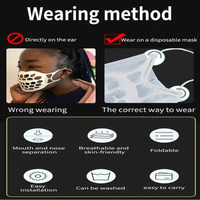 5/10Pc 3D Upgraded Version Honeycomb Face Mask Bracket Mask Support Mouth Mask Pad Anti-fog Respirator Silicone Mask Holder