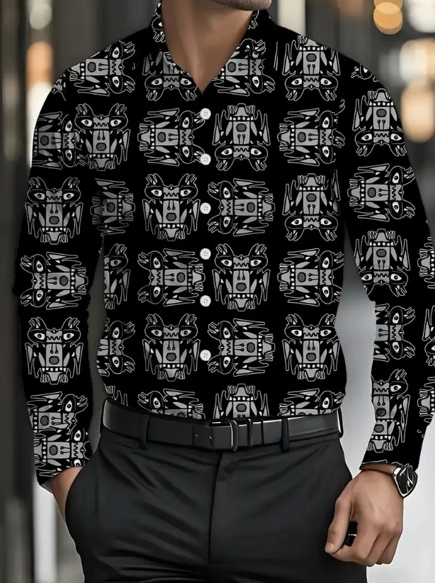 

New Men's Long Sleeve Shirt Fashion Western Horse Casual Versatile Fashion 3D Flower Printed Summer Top2025