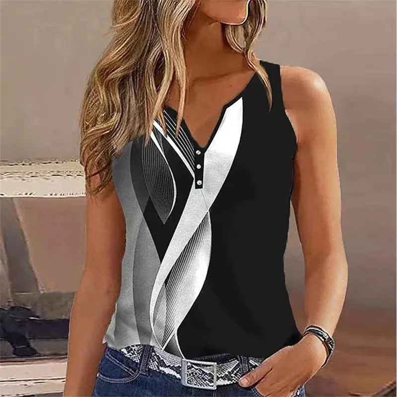 Women's Base irt Tank Top V-ne Print Svel Large Size Slimming Top Street Sle Summer Faion Casual Loose Fit