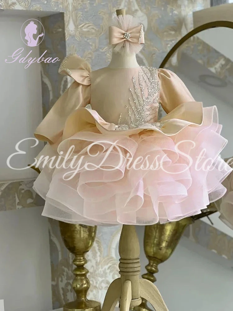 Customized Purple Flower Girl Dresses For Wedding Tiered Backless Toddler Pageant Gowns Tulle Floor Length Kids Prom Wear