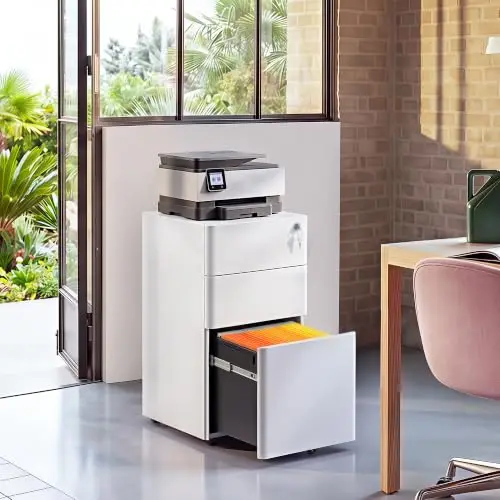 3 Drawer File Cabinet on Wheels, Fully Assembled Except Casters | Slim Metal Filing Cabinet with Lock, Under Desk