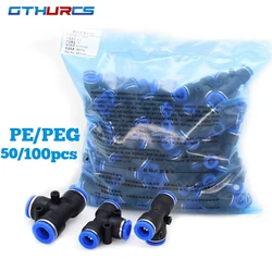 100/50pcs PE/PEG Type Pneumatic Fittings Plastic T Type 3-way For 4mm To 16mm 4-6 6-8 8-10 Quick air Pneumatic Connector