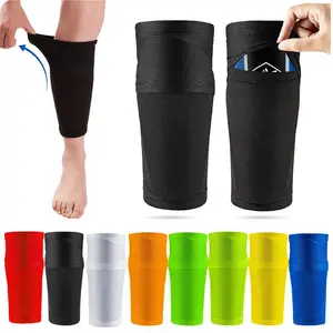 1 Par De Futebol Shin Guard Futebol Crashproof Bezerro Protector Nylon Perna Mangas Meia Shin Protector com Bolso Proteção Treinamento 6 principais vendas caneleira e meiao - №5