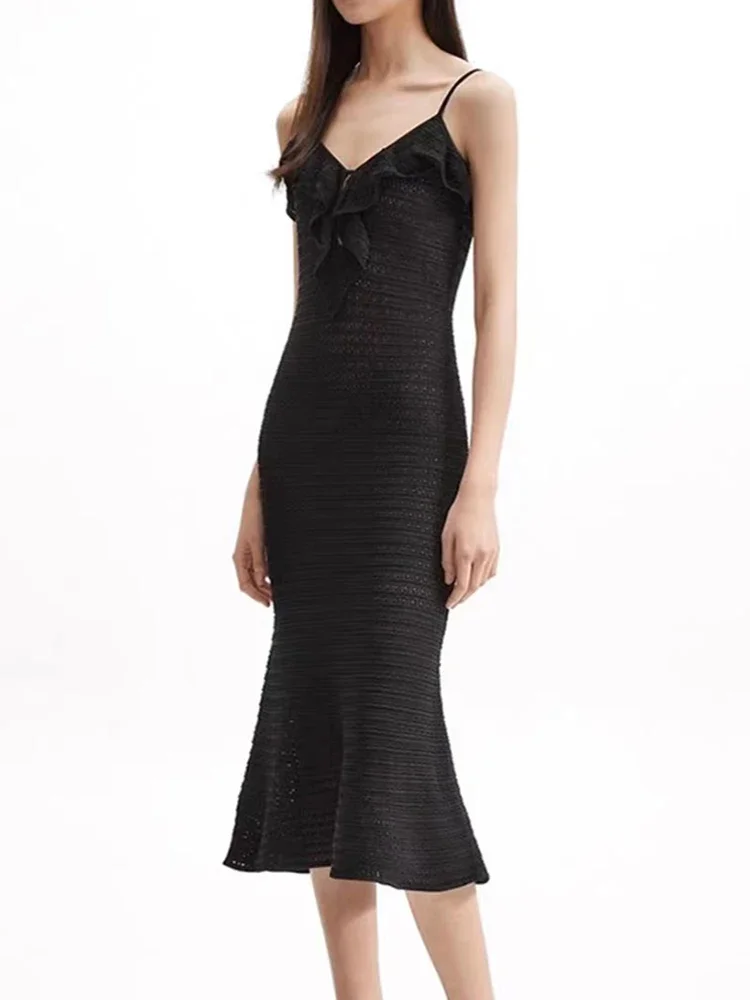 

Women's black suspender dress party sexy maxi dress
