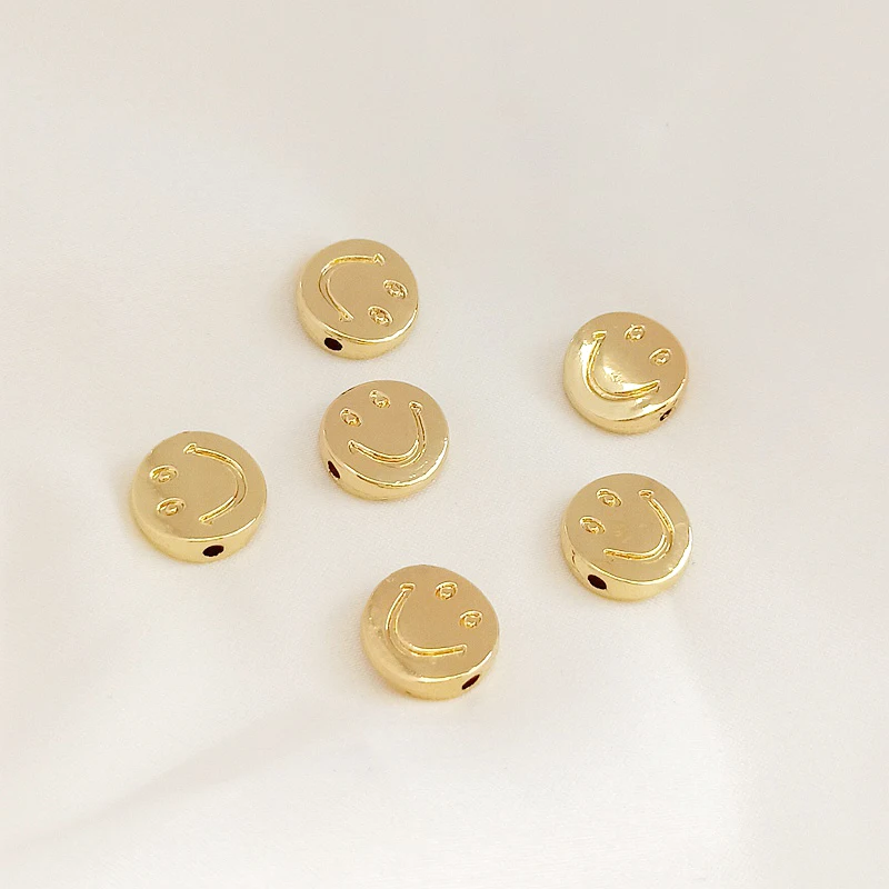 10 pieces  10mm copper-clad gold smiling face straight hole Beaded pendant DIY hand jewelry Hair Bracelet accessories materials