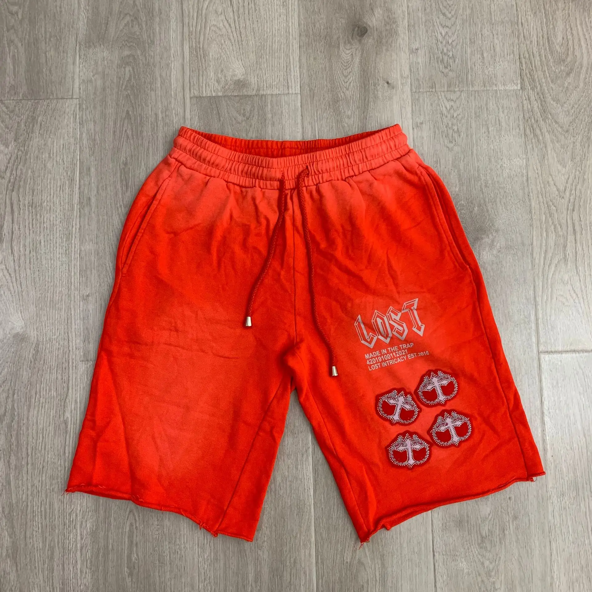 Lost Intricacy 2026 New American Streetwear Rhinestone Patch Washed Distressed Shorts Unisex High-Street Fashion
