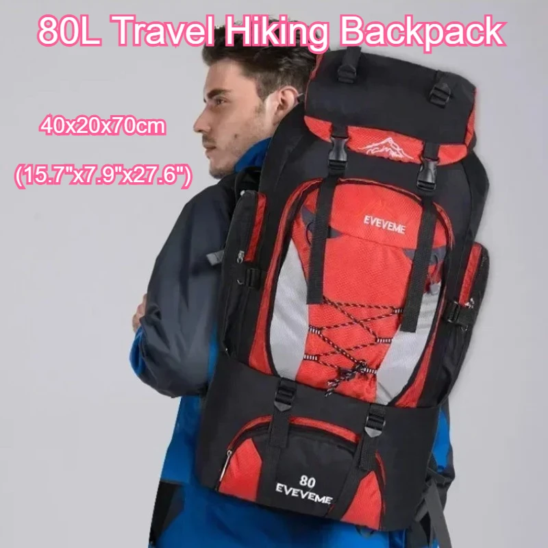 

80L Waterproof Hiking Backpack for Men, Camping Climbing Mountaineering Travel Bag, Outdoor Sports Rucksack with Laptop Sleeve