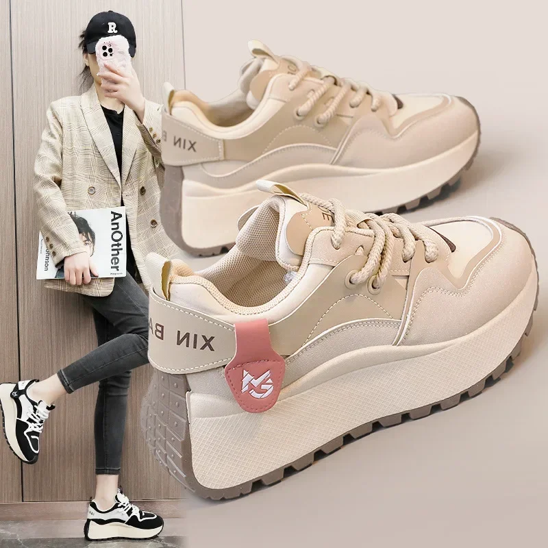 

Fashion Platform Sneakers for Women Spring Thick Bottom Vulcanized Shoes Woman Lace Up Casual Wear-resistant Running Shoe
