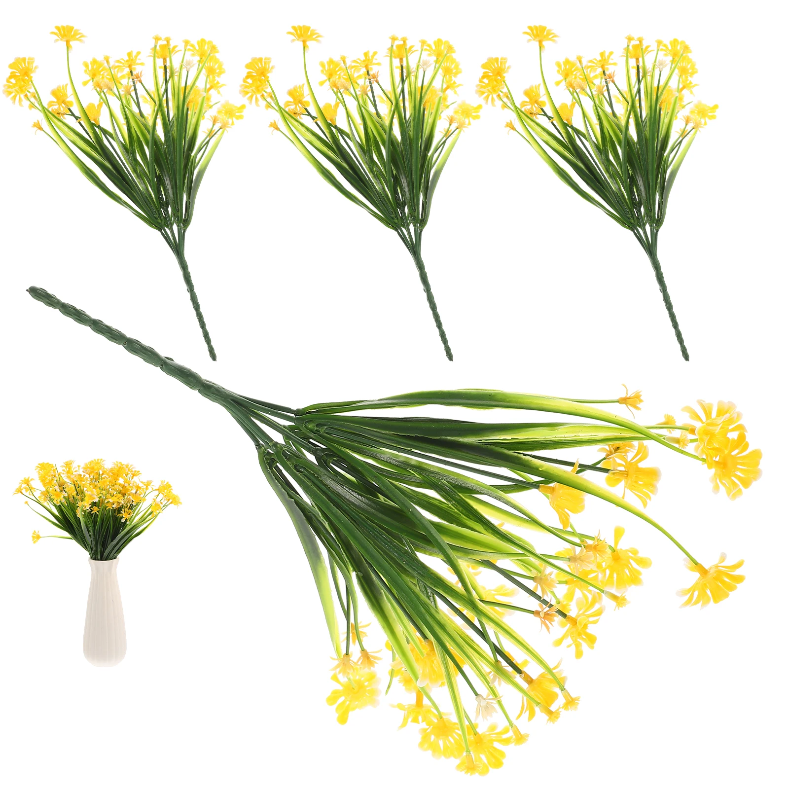 

4pcs Artificial Daisy Plastic Flower Bouquet Home Decoration Wedding Party Photo Prop Realistic Leaf Texture Clear Fine Details