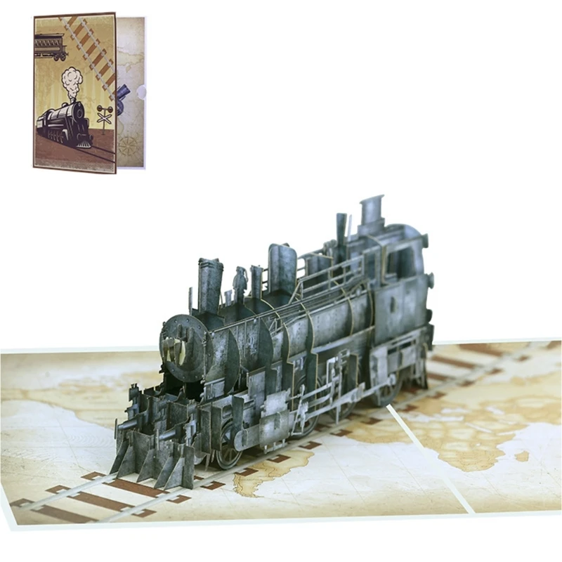 Steam Train 3D Greeting Card Happy Birthday Card with Envelope Creative Fathers Day Gift for Dad Grandad Husband