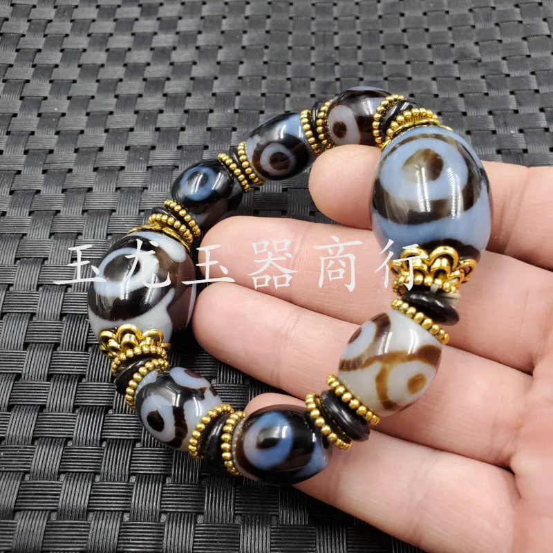 Jade dragon stone black onyx barrel beads bracelet three-eyed tianzhulutong  wholesale  jewelry making supplies