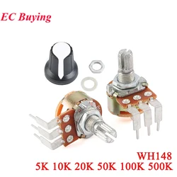 5pcs WH148 Linear Potentiometer Bend Feet 5K 10K 20K 50K 100K 500K B5K B10K B20K B50K B100K B500K 15mm Shaft 3pin With Switch