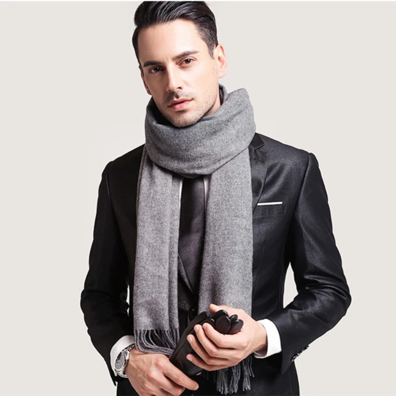 Classic Solid Colors Scarves Men Cashmere Soft Knitted Striped Scarf Long Tassel Neck Warmer Men\'s Winter Scarf 2024 New