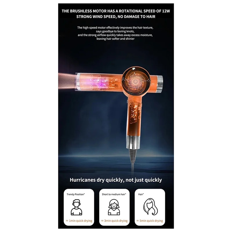 A38T-2025 High-Speed Bladeless Hair Dryer With 120, 000 Rpm Rotation, High Power Professional Hair Dryer With EU Plug Grey