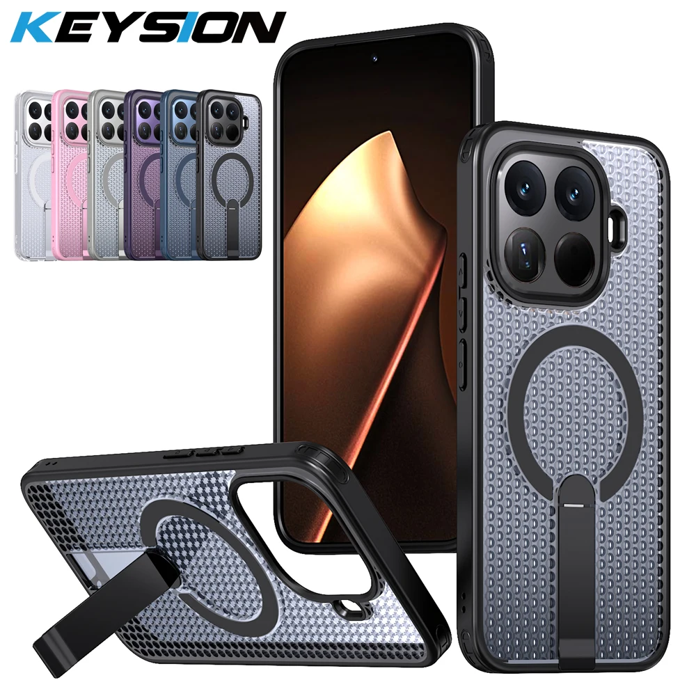 

KEYSION Hollow Heat Dissipation Magnetic Case for Xiaomi 15T Pro 5G Cooling Hide Kickstand Shockproof Phone Cover for Xiaomi 15T