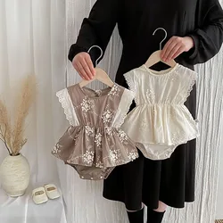 MILANCEL New Spring Girls Bodysuit Baby Cute Embroidery Flower Jumpsuit Toddler Sleeveless Thin Style One Piece